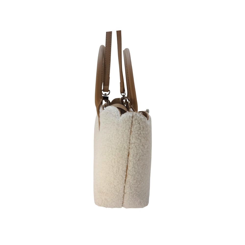 Aura Estelle Scalloped Sherpa Tote Bag Women Cream Excllent Faux Shearling - Picture 2 of 6